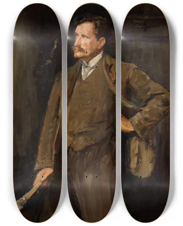 Triptych art skateboard deck of Jan Cigliski Selfportrait by Jan Ciaglinski (1858-1913)