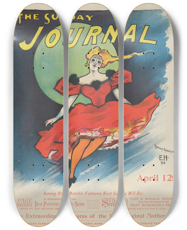 Triptych art skateboard deck of Ernest Haskell The Sunday Journal_4 by Ernest Haskell (1876-1925)