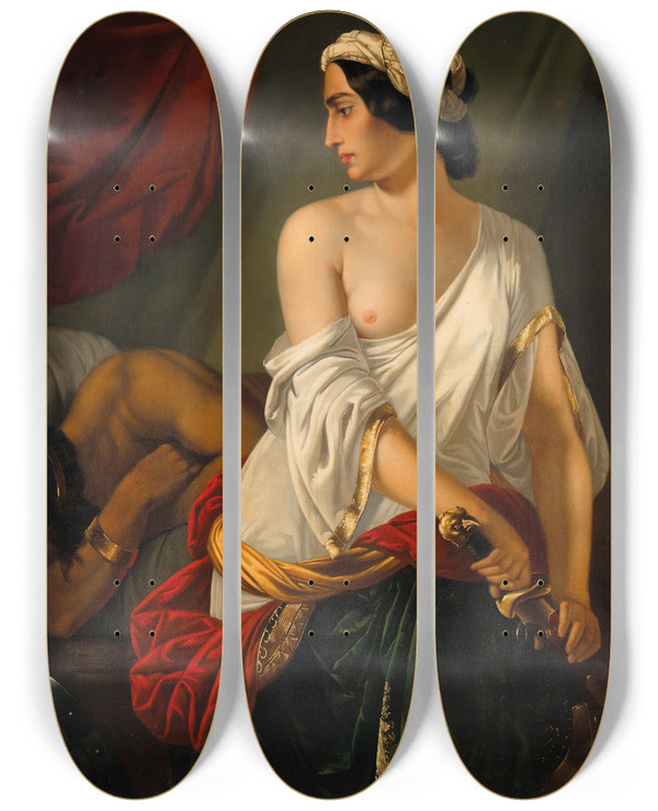 Triptych art skateboard deck of Paul Emil Jacobs Judith And Holofernes by Paul Emil Jacobs (1802-1866)
