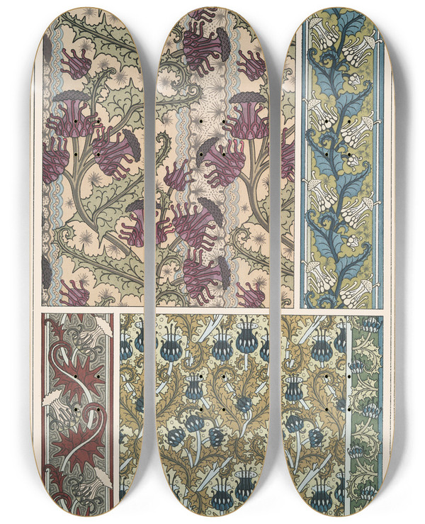 Triptych art skateboard deck of Maurice Pillard Verneuil Chardon 2 by Maurice Pillard Verneuil (1869-1942)