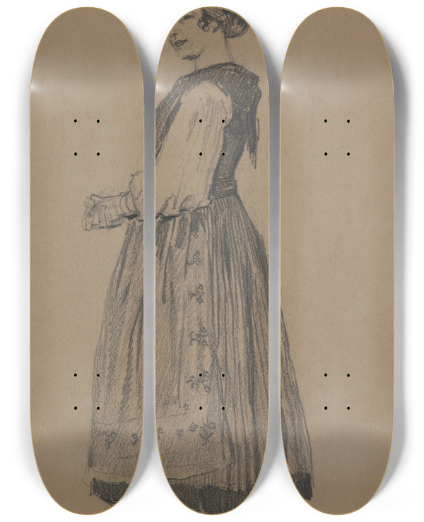 Triptych art skateboard deck of Jzef Mehoffer Mrs Bourgknecht by Jozef Mehoffer (1869-1946)