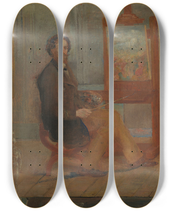 Triptych art skateboard deck of James Ensor Ensor At His Easel by James Ensor (1860-1949)