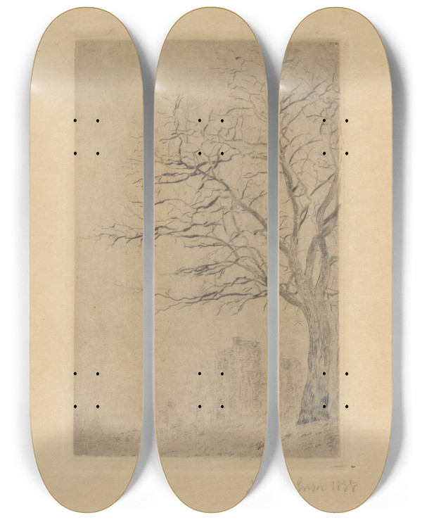 Triptych art skateboard deck of James Ensor Acacia_1 by James Ensor (1860-1949)