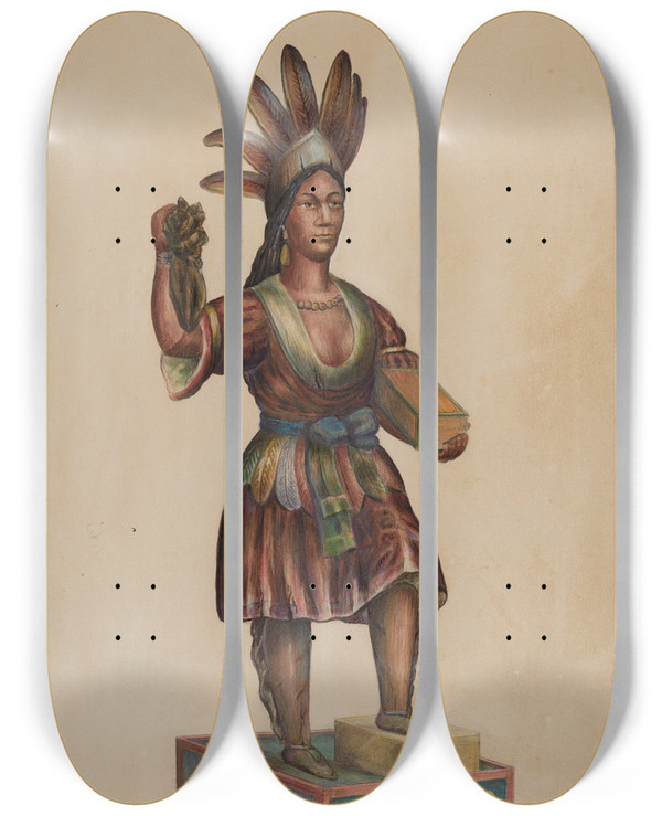 Triptych art skateboard deck of Charles Bowman Cigar Store Indian_4 by Charles Bowman
