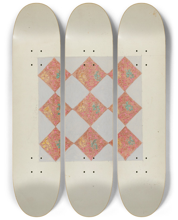 Triptych art skateboard deck of Mabel Ritter Patchwork Square by Mabel Ritter