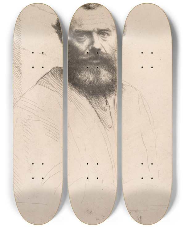 Triptych art skateboard deck of Alphonse Legros Selfportrait Third Plate by Alphonse Legros (1837-1911)