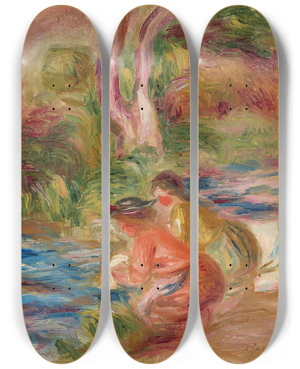 Triptych art skateboard deck of Pierreauguste Renoir Les Laveuses_2 by Pierre-Auguste Renoir (1841-1919)
