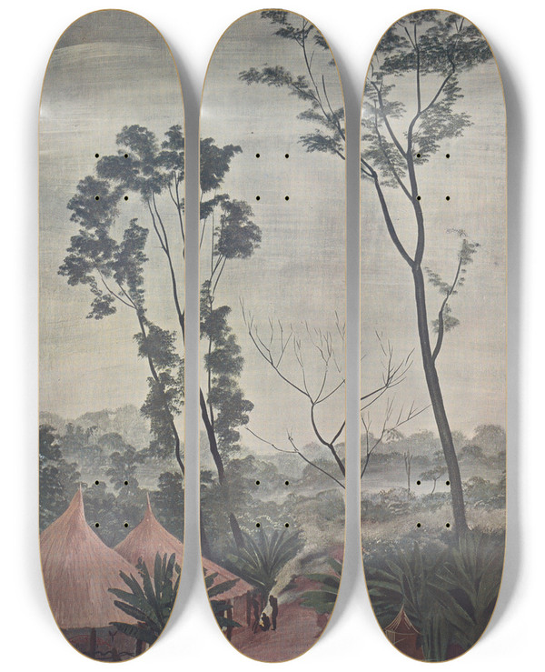 Triptych art skateboard deck of Alexandre Jacovleff Dessins Et Peintures Dafrique Pl 23 by Alexandre Jacovleff (1887-1938)