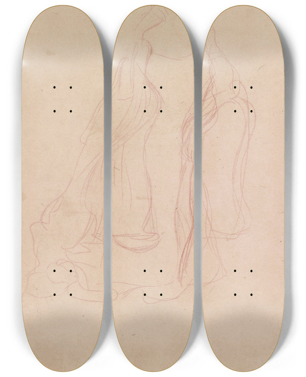 Triptych art skateboard deck of Gustav Klimt Kostmstudie Von Vorne by Gustav Klimt (1862-1918)