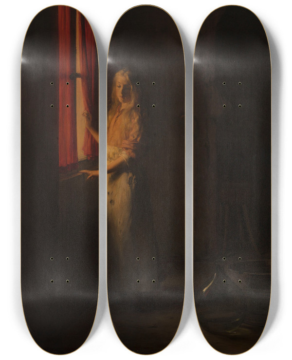 Triptych art skateboard deck of Joseph Bail Cendrillon by Joseph Bail (1862-1921)