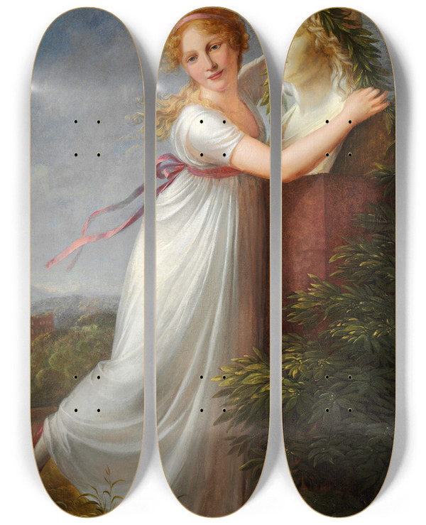 Triptych art skateboard deck of Philipp Friedrich Von Hetsch Ida Brun Garlanding Her Mothers Bust by Philipp Friedrich Von Hetsch (1758-1838)