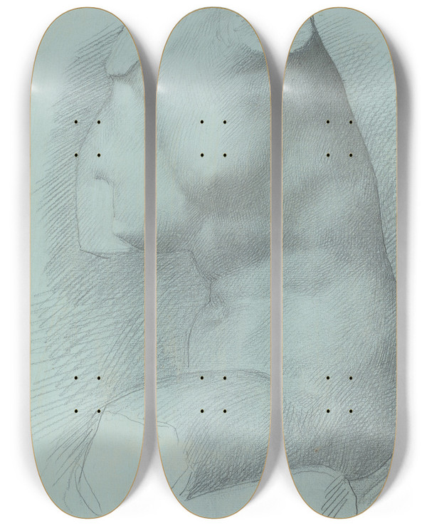 Triptych art skateboard deck of Alphonse Legros Study From The Antique by Alphonse Legros (1837-1911)