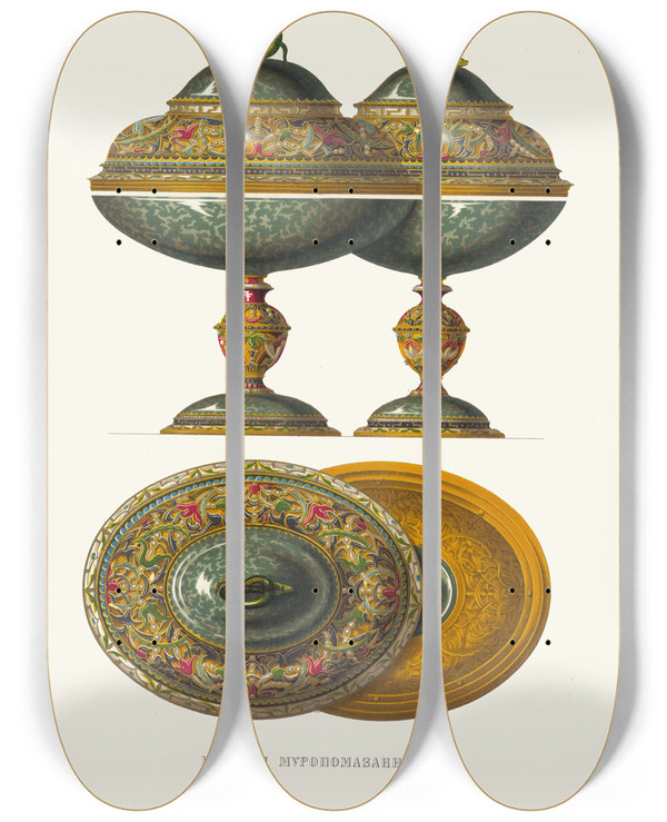 Triptych art skateboard deck of Fedor Grigoryevich Solntsev Tsarskaia Miropomazannitsa by Fedor Grigoryevich Solntsev (1801-1892)