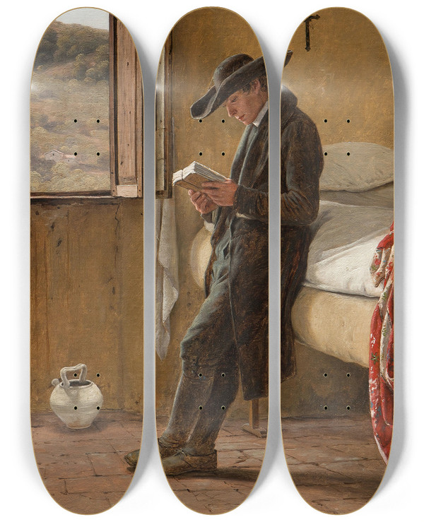Triptych art skateboard deck of Martinus Rrbye Young Clergyman Reading by Martinus Rorbye (1803-1848)