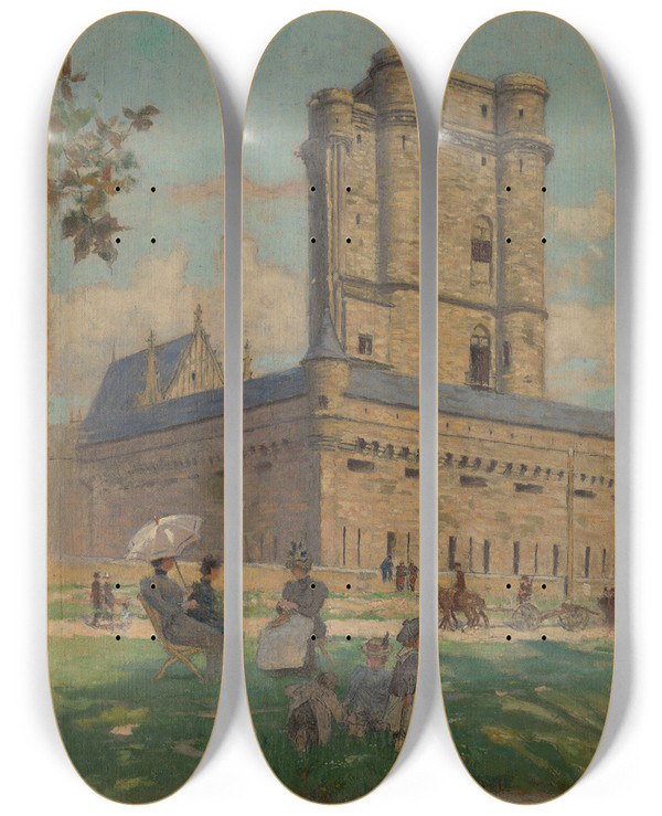 Triptych art skateboard deck of Maurice Chabas Le Donjon by Maurice Chabas (1862-1947)