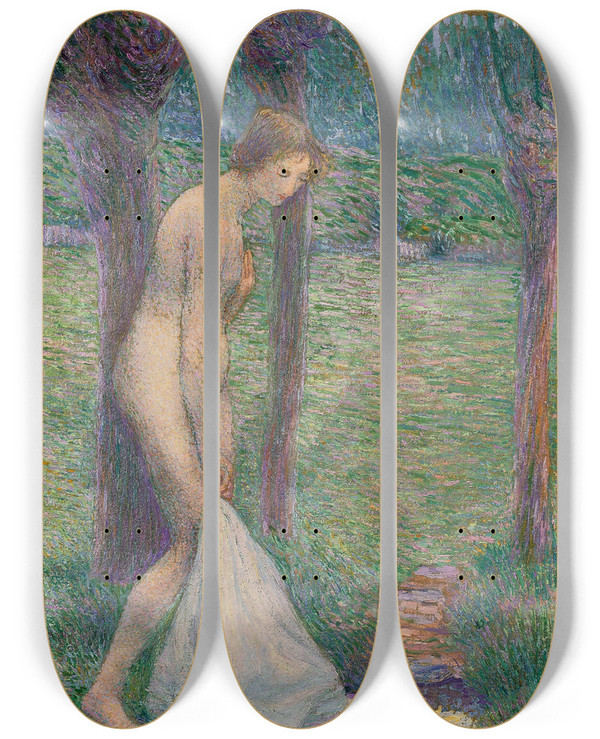 Triptych art skateboard deck of Hippolyte Petitjean Baigneuse by Hippolyte Petitjean (1854-1929)