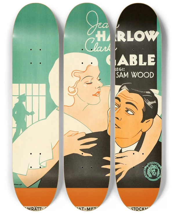 Triptych art skateboard deck of Eric Rohman Hold Your Man by Eric Rohman (1891-1949)