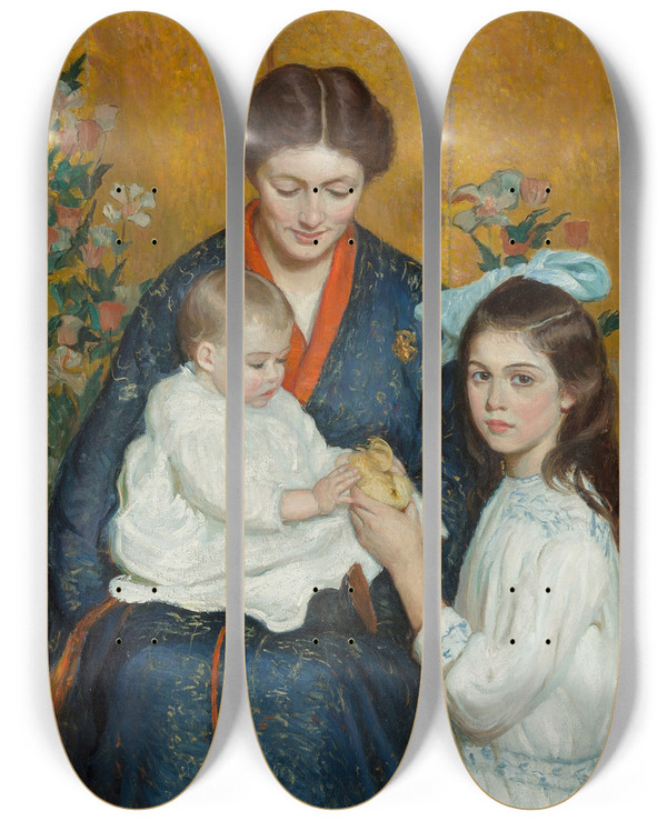 Triptych art skateboard deck of Lilla Cabot Perry An Easter Morning by Lilla Cabot Perry (1848-1933)
