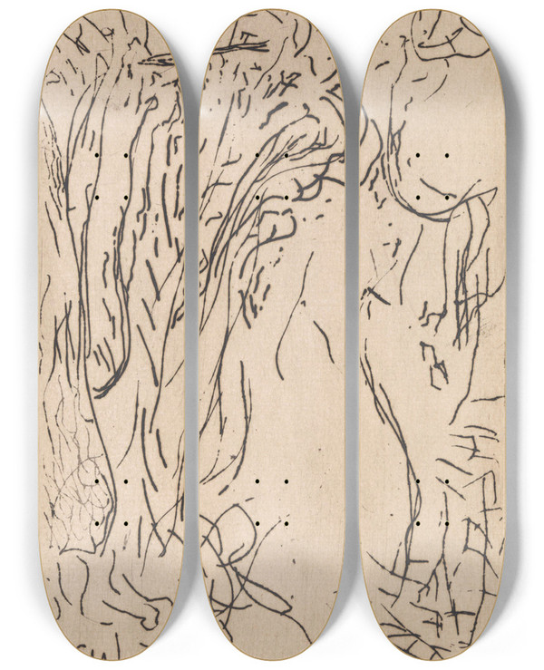 Triptych art skateboard deck of Erich Wichmann Geabstraheerd Bosgezicht_1 by Erich Wichmann (1890-1929)