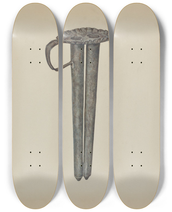 Triptych art skateboard deck of Ada Borre Candle Mold by Ada Borre