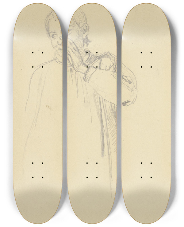 Triptych art skateboard deck of Jakob Becker Farm Boy by Jakob Becker (1810-1872)