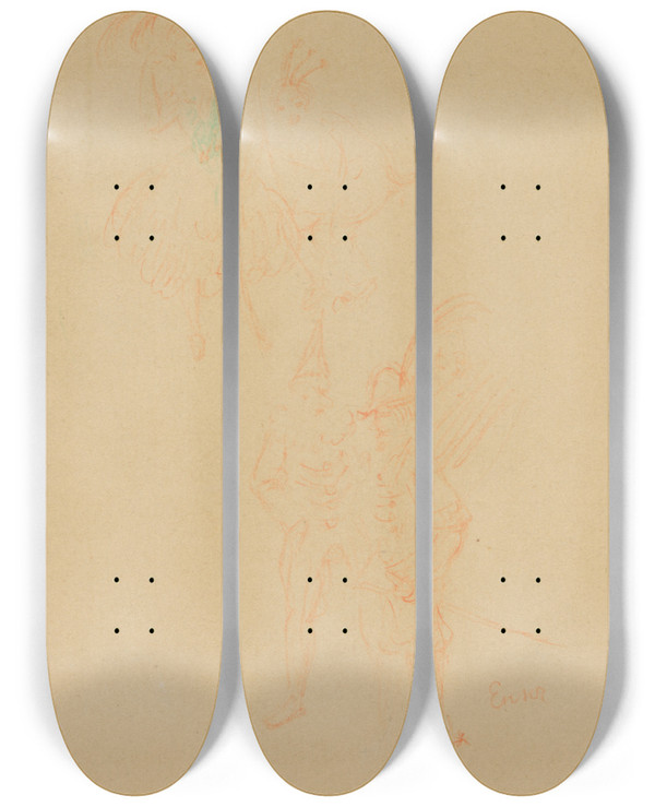 Triptych art skateboard deck of James Ensor Figuren Uit De Liefdestuin by James Ensor (1860-1949)