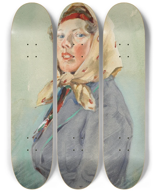 Triptych art skateboard deck of Anders Zorn Skerikulla by Anders Zorn (1860-1920)