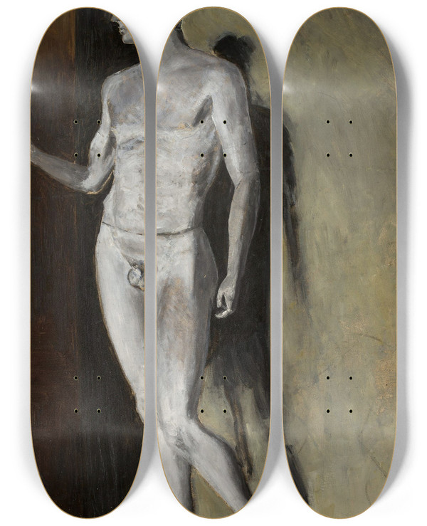 Triptych art skateboard deck of Jacek Malczewski Study Of A Classical Sculpture by Jacek Malczewski (1854-1929)