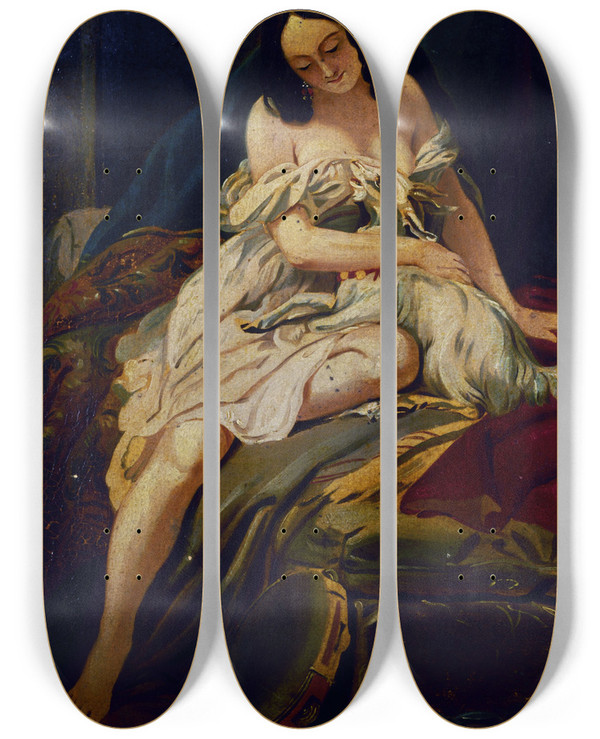 Triptych art skateboard deck of Baron Charles De Steuben Esquisse Pour Le Tableau La Esmeralda Et Sa Chvre by Baron Charles De Steuben (1788-1856)