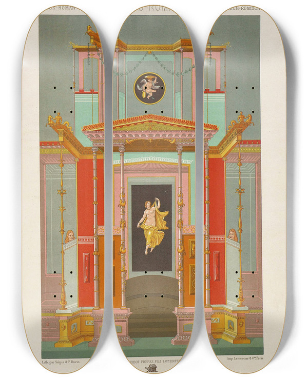 Triptych art skateboard deck of Auguste Racinet Grecoromain by Auguste Racinet (1825-1893)
