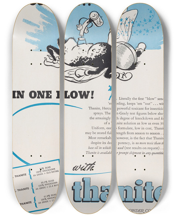Triptych art skateboard deck of Hercules Incorporated Knockoutin One Blow by Hercules Incorporated (20-)