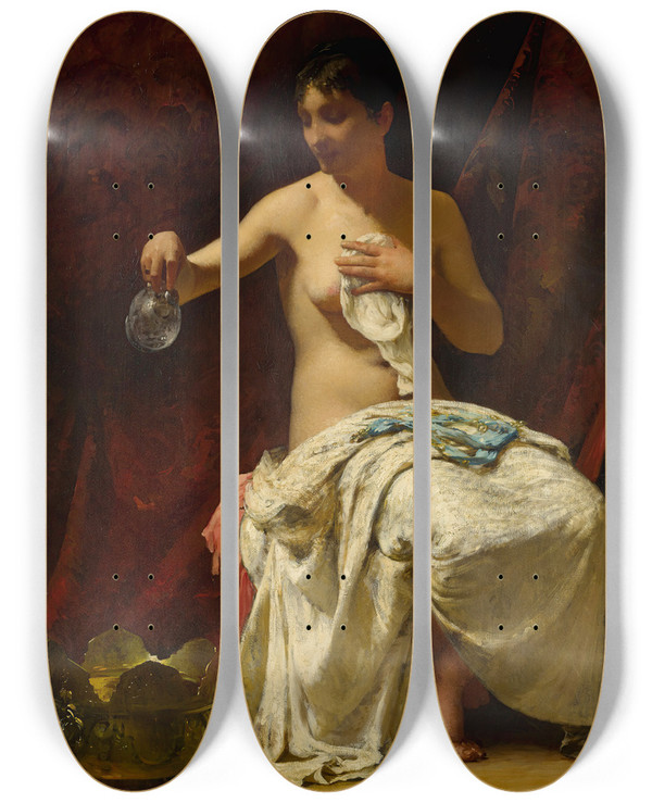 Triptych art skateboard deck of Henry Lerolle A Lady At Her Toilette by Henry Lerolle (1848-1929)
