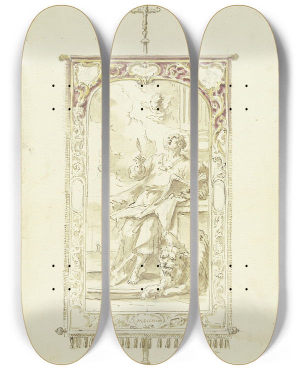 Triptych art skateboard deck of Gaspare Diziani Mark The Evangelist by Gaspare Diziani (1689-1767)