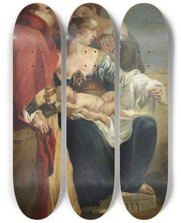 Triptych art skateboard deck of Francesco Fontebasso Joash And Jehosheba by Francesco Fontebasso (1707-1769)