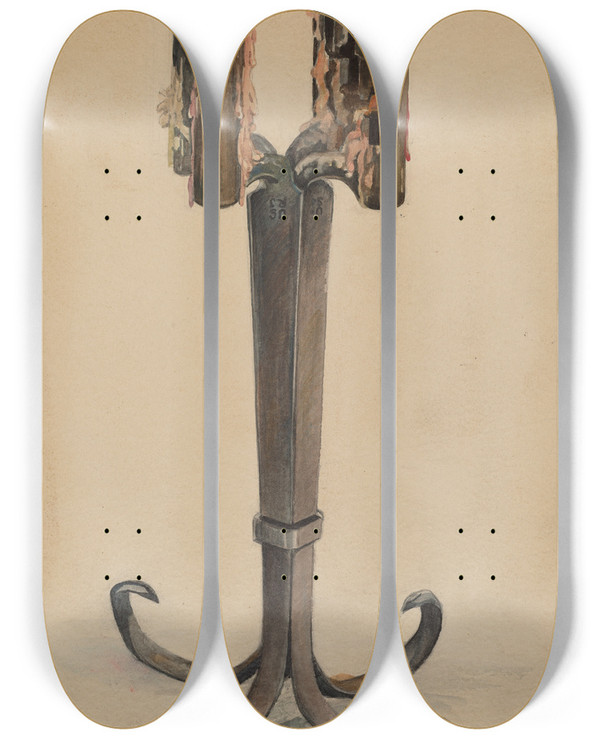 Triptych art skateboard deck of Cecily Edwards Candlestick by Cecily Edwards