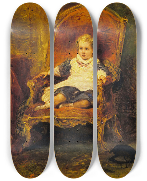 Triptych art skateboard deck of Ary Scheffer Portrait Of A Child by Ary Scheffer (1795-1858)