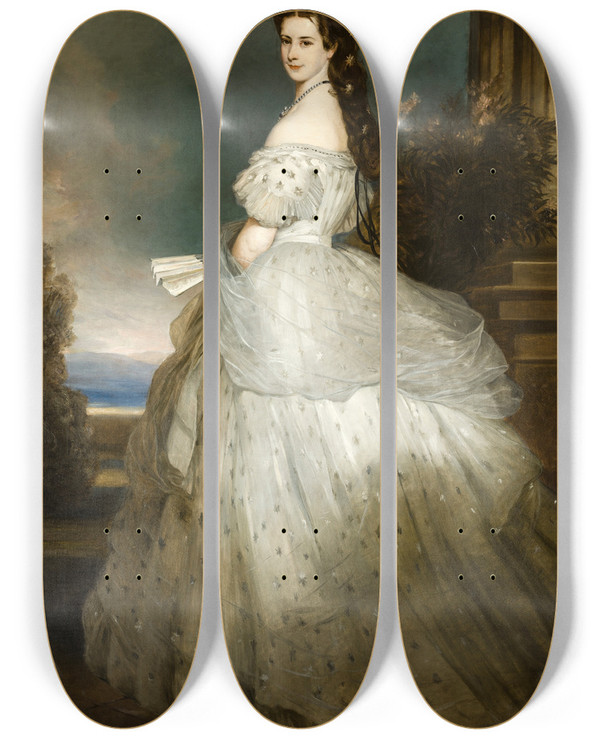Triptych art skateboard deck of Franz Xaver Winterhalter Empress Elizabeth by Franz Xaver Winterhalter (1805-1873)