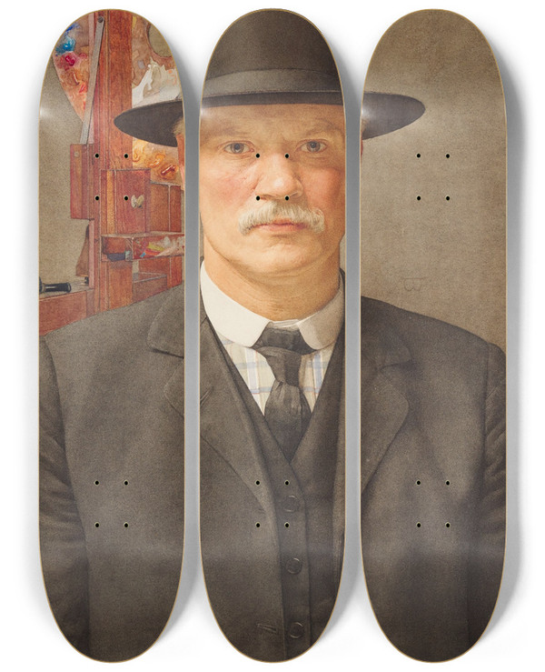 Triptych art skateboard deck of Benjamin Williams Self Portrait by Benjamin Williams