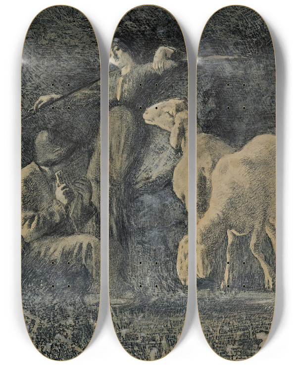 Triptych art skateboard deck of Giovanni Segantini Pastorale by Giovanni Segantini (1858-1899)