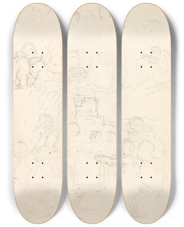 Triptych art skateboard deck of Benjamin West Sketch_1 by Benjamin West (1738-1820)