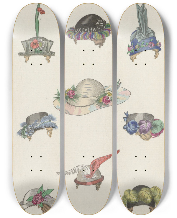 Triptych art skateboard deck of B Berty Modles De Marcelle Demay by B Berty