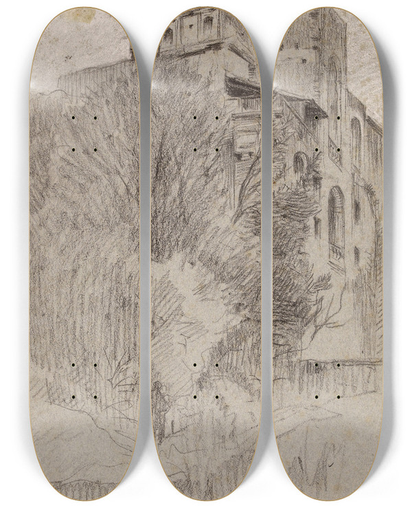 Triptych art skateboard deck of Albert Besnard Paysage Ditalie by Albert Besnard (1849-1934)
