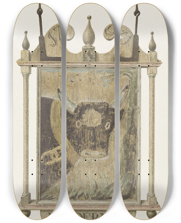 Triptych art skateboard deck of John Matulis J Aldermans Tavern Sign by John Matulis