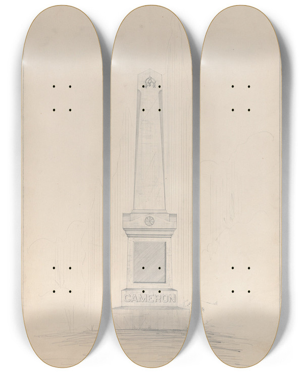 Triptych art skateboard deck of Alexander Maxwell Obelisk Grave Monument No 34 by Alexander Maxwell (1838-1880)