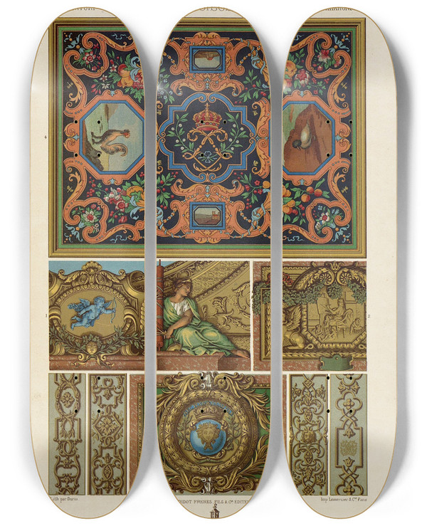 Triptych art skateboard deck of Auguste Racinet Xvii Siecle 8 by Auguste Racinet (1825-1893)