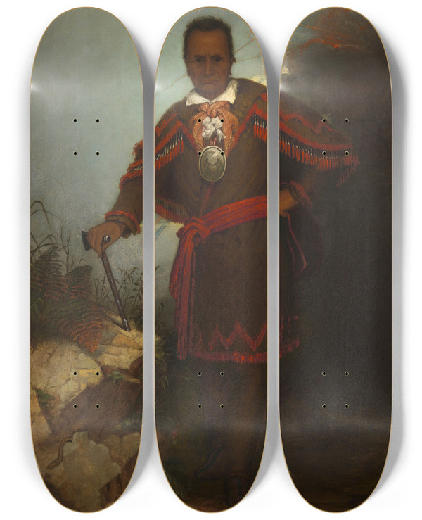 Triptych art skateboard deck of Thomas Hicks Red Jacket Sagoyewatha by Thomas Hicks (1823-1890)