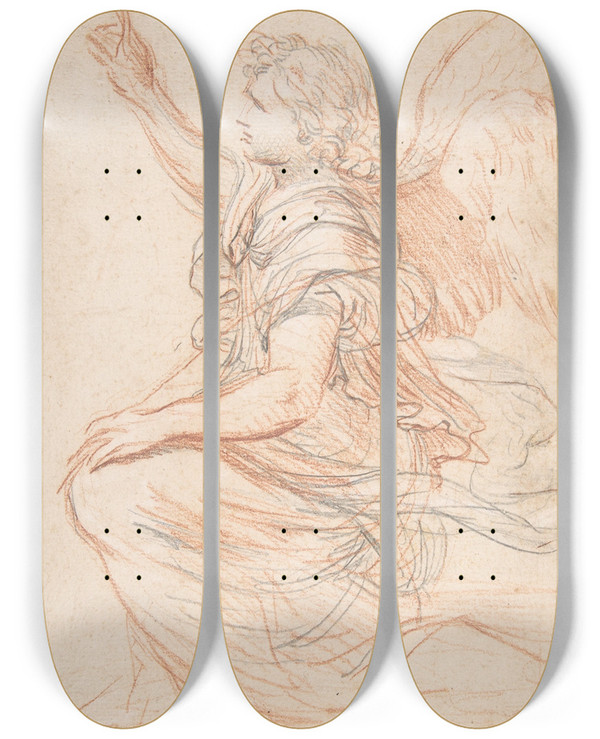 Triptych art skateboard deck of Nicolas Mignard Study For The Archangel Gabriel by Nicolas Mignard (1606-1668)