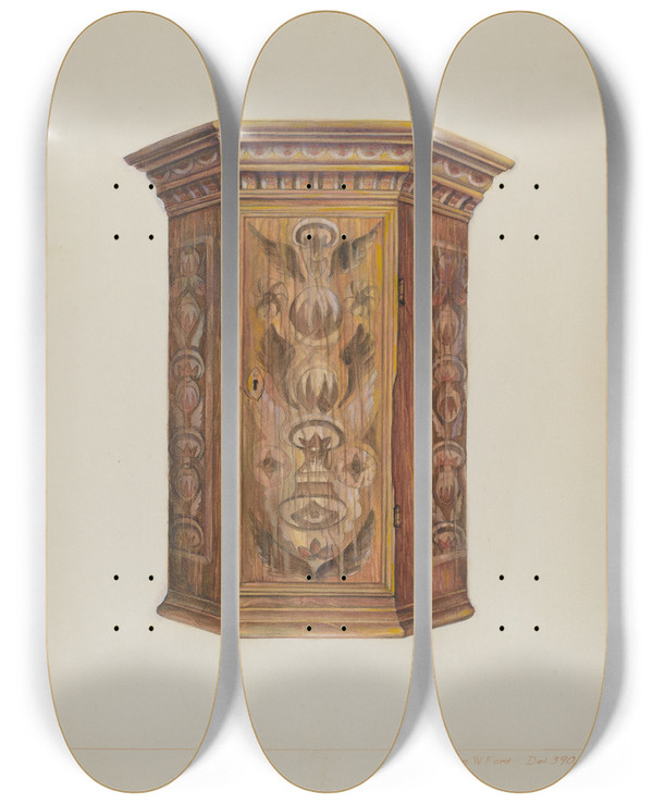 Triptych art skateboard deck of Samuel W Ford Wall Cupboard by Samuel W Ford
