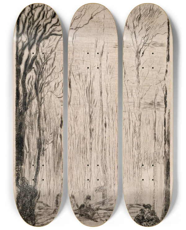 Triptych art skateboard deck of James Ensor Forest At Groenendael by James Ensor (1860-1949)