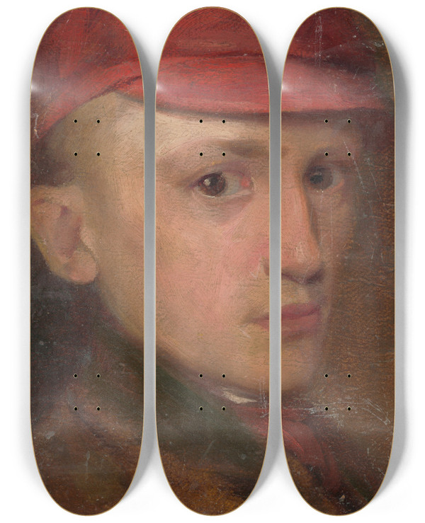 Triptych art skateboard deck of Udovt Pitthordt Study Of A Boy by udovt Pitthordt (1860-1946)